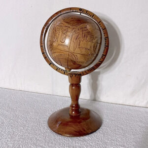 Vintage Haitian Hand Carved Wood Globe